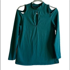 Torrid Cold Shoulder Top with Key Hole Long Sleeves in Green Size 0